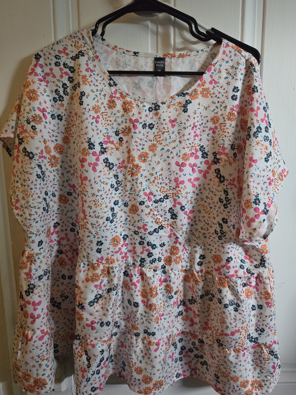 Cream Floral Peplum Top - Pink & Orange